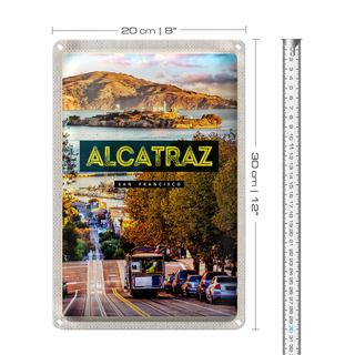 Blechschild Reise 20x30cm San Francisco Alcatraz Straßenbahn