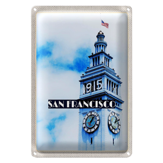 Blechschild Reise 20x30cm San Francisco Gebäude USA Flagge Turm