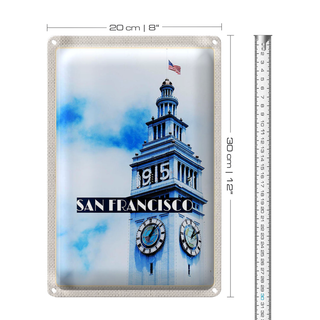 Blechschild Reise 20x30cm San Francisco Gebäude USA Flagge Turm
