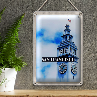 Blechschild Reise 20x30cm San Francisco Gebäude USA Flagge Turm
