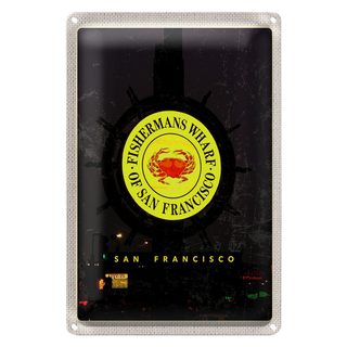 Blechschild Reise 20x30cm San Francisco USA Fischermans Wharf Nacht