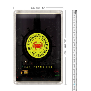 Blechschild Reise 20x30cm San Francisco USA Fischermans Wharf Nacht