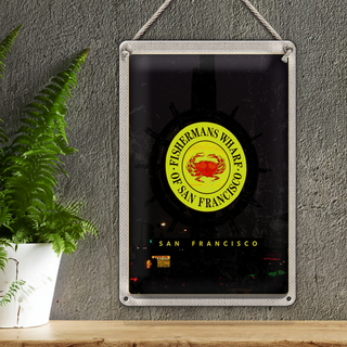 Blechschild Reise 20x30cm San Francisco USA Fischermans Wharf Nacht