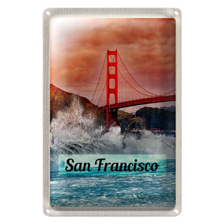 Blechschild Reise 20x30cm San Francisco Wellen Meer Brücke