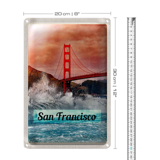 Blechschild Reise 20x30cm San Francisco Wellen Meer Brücke