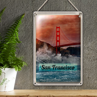 Blechschild Reise 20x30cm San Francisco Wellen Meer Brücke