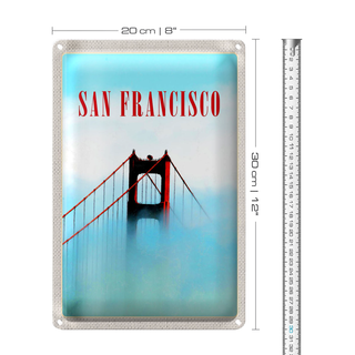 Blechschild Reise 20x30cm San Francisco Brücke Himmel blau