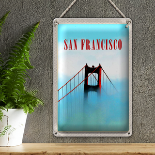 Blechschild Reise 20x30cm San Francisco Brücke Himmel blau