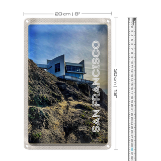 Blechschild Reise 20x30cm San Francisco Gebäude Gebirge Aussicht
