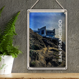 Blechschild Reise 20x30cm San Francisco Gebäude Gebirge Aussicht