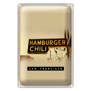 Blechschild Reise 20x30cm San Francisco Hamburger Chili Essen