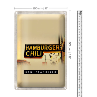 Blechschild Reise 20x30cm San Francisco Hamburger Chili Essen