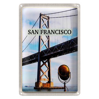 Blechschild Reise 20x30cm San Francisco Alcatraz Brücke Meer
