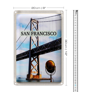 Blechschild Reise 20x30cm San Francisco Alcatraz Brücke Meer