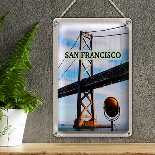 Blechschild Reise 20x30cm San Francisco Alcatraz Brücke Meer