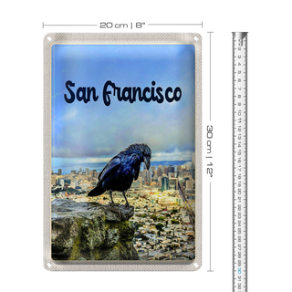 Blechschild Reise 20x30cm San Francisco Aussicht auf Stadt Rabe