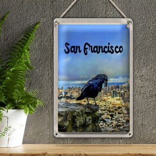 Blechschild Reise 20x30cm San Francisco Aussicht auf Stadt Rabe