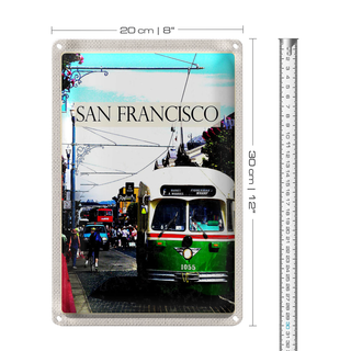 Blechschild Reise 20x30cm San Francisco Menschen Straßenbahn
