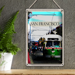 Blechschild Reise 20x30cm San Francisco Menschen Straßenbahn