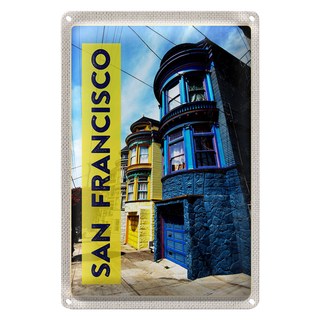 Blechschild Reise 20x30cm San Francisco Amerika Häuser blau gelb