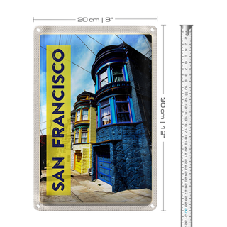 Blechschild Reise 20x30cm San Francisco Amerika Häuser blau gelb