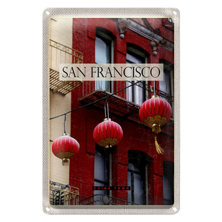 Blechschild Reise 20x30cm San Fransico Amerika rot China Town
