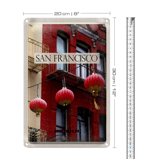 Blechschild Reise 20x30cm San Fransico Amerika rot China Town