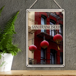 Blechschild Reise 20x30cm San Fransico Amerika rot China Town