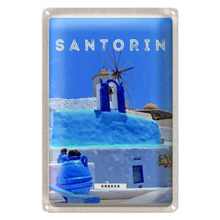 Blechschild Reise 20x30cm Santorini Greece Griechenland blau