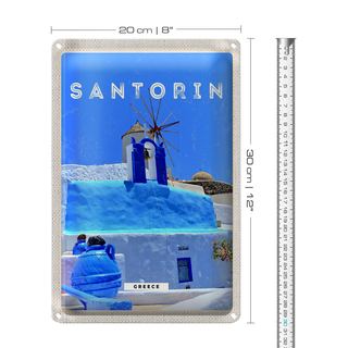 Blechschild Reise 20x30cm Santorini Greece Griechenland blau