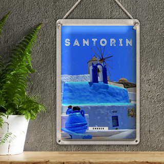 Blechschild Reise 20x30cm Santorini Greece Griechenland blau
