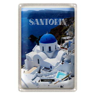 Blechschild Reise 20x30cm Santorini Greece Gebäude weiß blau