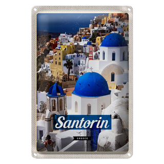 Blechschild Reise 20x30cm Santorini Greece Stadt weiß blau