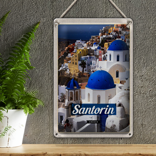 Blechschild Reise 20x30cm Santorini Greece Stadt weiß blau
