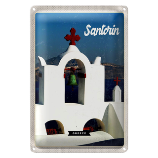 Blechschild Reise 20x30cm Santorini Greece Meer weiß blau Urlaub