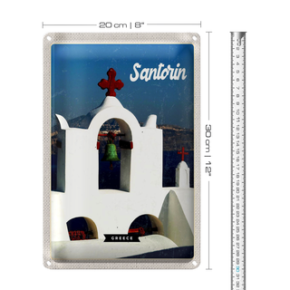 Blechschild Reise 20x30cm Santorini Greece Meer weiß blau Urlaub