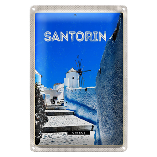 Blechschild Reise 20x30cm Santorini Griechenland weiße Treppen