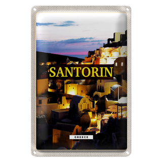 Blechschild Reise 20x30cm Santorini Abend Aussicht auf die Stadt