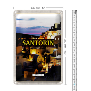 Blechschild Reise 20x30cm Santorini Abend Aussicht auf die Stadt