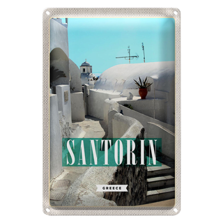 Blechschild Reise 20x30cm Santorini Stadt weiße Gebäude Treppen