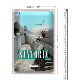 Blechschild Reise 20x30cm Santorini Stadt weiße Gebäude Treppen