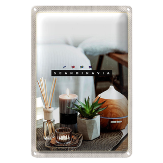 Blechschild Reise 20x30cm Skandinawien Kerze Pflanze Tischdecke