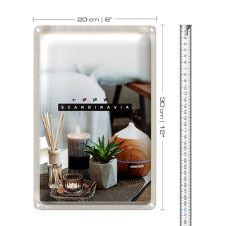 Blechschild Reise 20x30cm Skandinawien Kerze Pflanze Tischdecke