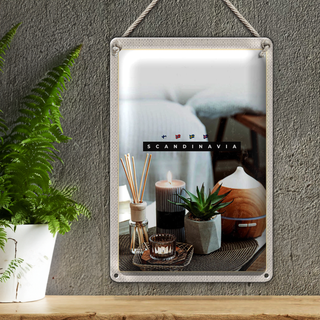 Blechschild Reise 20x30cm Skandinawien Kerze Pflanze Tischdecke