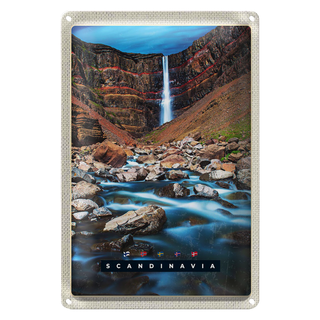 Blechschild Reise 20x30cm Skandinawien Fluss Steine Wasserfall
