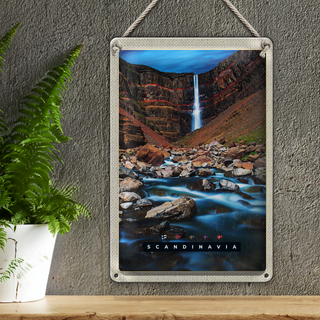 Blechschild Reise 20x30cm Skandinawien Fluss Steine Wasserfall