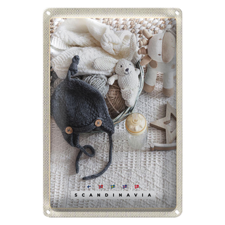 Blechschild Reise 20x30cm Skandinawien Europa Wollmütze Bär