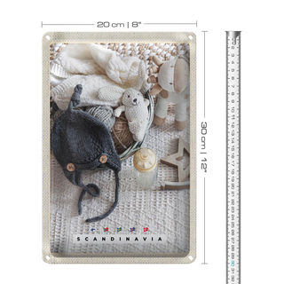 Blechschild Reise 20x30cm Skandinawien Europa Wollmütze Bär