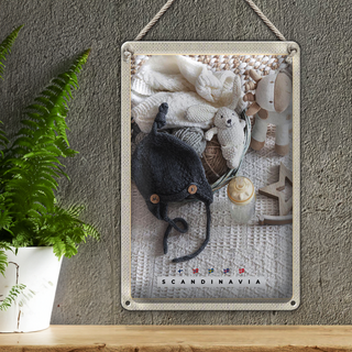 Blechschild Reise 20x30cm Skandinawien Europa Wollmütze Bär