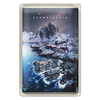 Blechschild Reise 20x30cm Skandinawien Schnee Meer Gebirge
